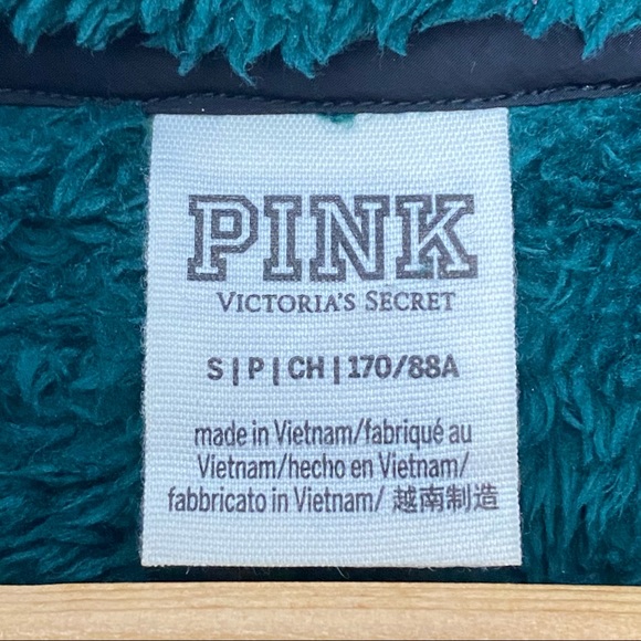 PINK Victoria Secret Women’s Dark Green 1/2 Zip Pullover Sherpa Fleece Jacket S - Picture 11 of 13